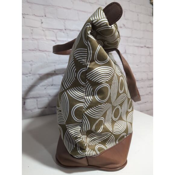 Amy Butler Marni Duffel Tote Bag Large Sun Moon Green White Sepia Zip Weekender - Picture 4 of 16